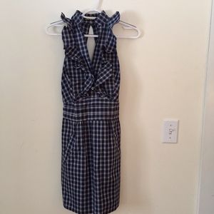 Sunner Navy plaid ruffle cotton dress